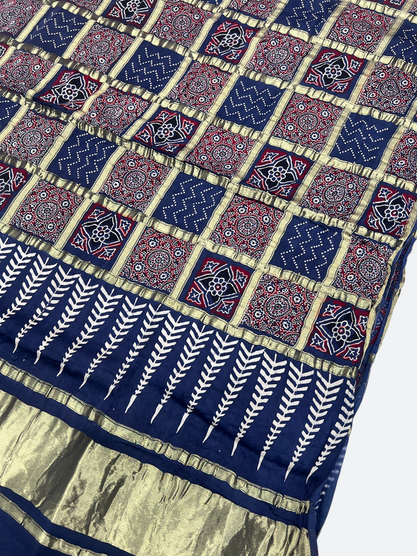 Traditional Ajrakh Design Patalo Gajji Silk Duppata