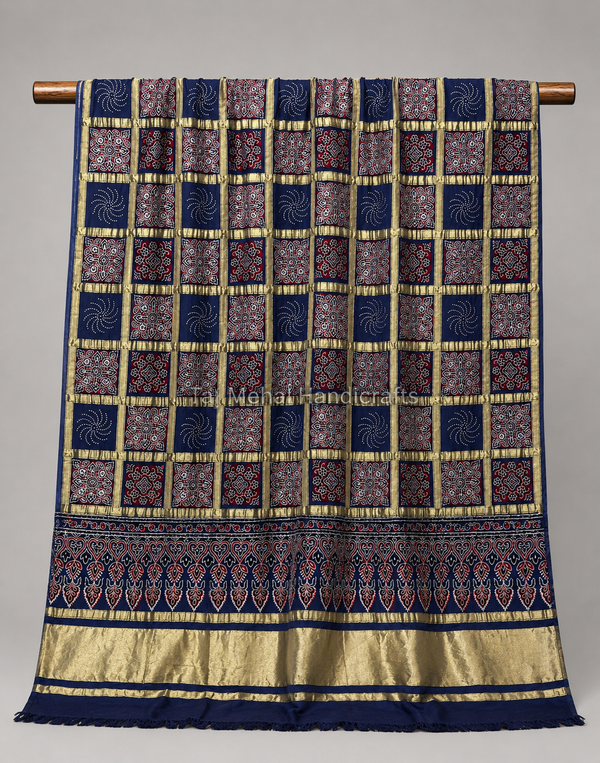 Traditional Ajrakh Design Patalo Gajji Silk Duppata