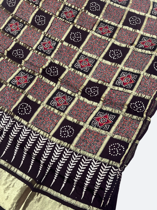 Traditional Ajrakh Design Patalo Gajji Silk Duppata