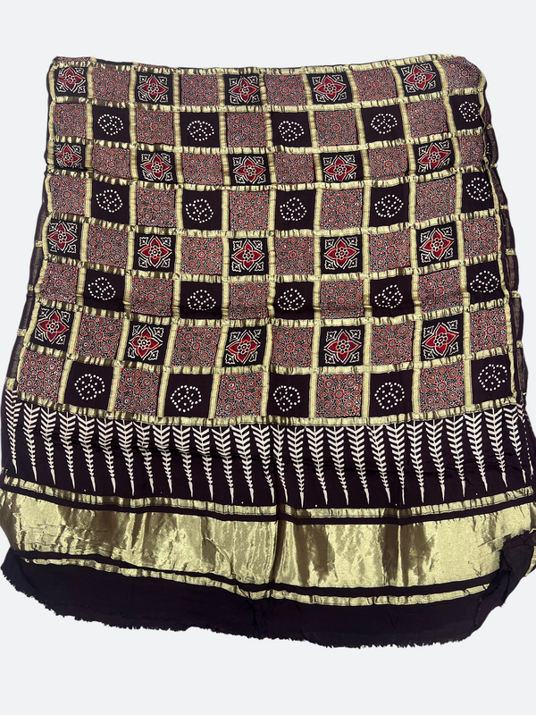 Traditional Ajrakh Design Patalo Gajji Silk Duppata