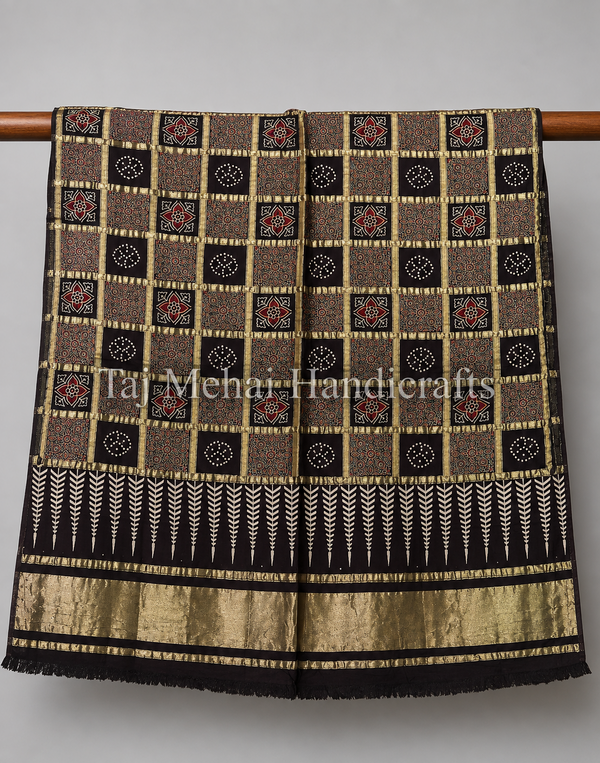 Traditional Ajrakh Design Patalo Gajji Silk Duppata