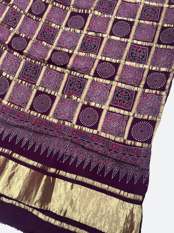 Traditional Ajrakh Design Patalo Gajji Silk Duppata
