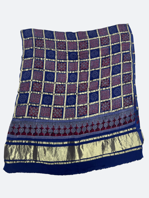 Traditional Ajrakh Design Patalo Gajji Silk Duppata