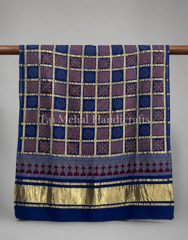 Traditional Ajrakh Design Patalo Gajji Silk Duppata