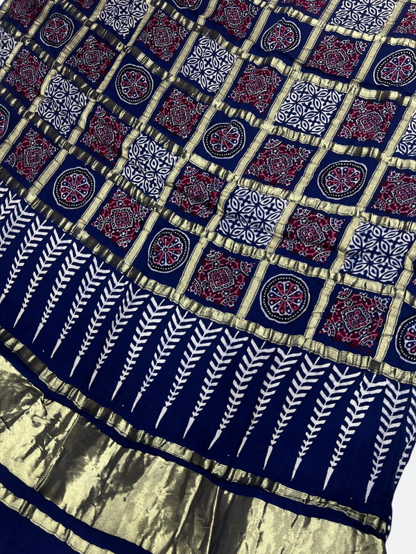 Traditional Ajrakh Design Patalo Gajji Silk Duppata