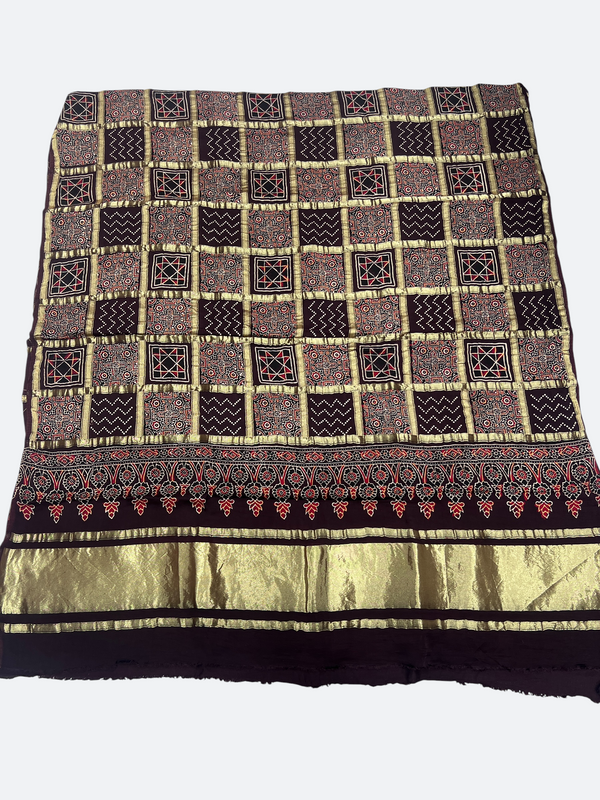 Traditional Ajrakh Design Patalo Gajji Silk Duppata