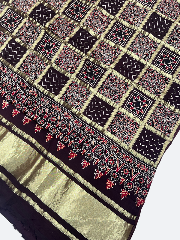 Traditional Ajrakh Design Patalo Gajji Silk Duppata