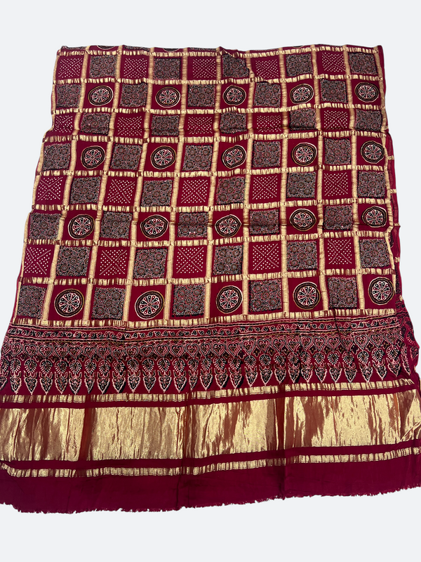 Traditional Ajrakh Design Patalo Gajji Silk Duppata