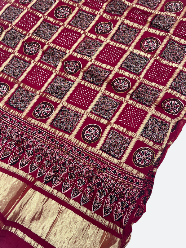 Traditional Ajrakh Design Patalo Gajji Silk Duppata