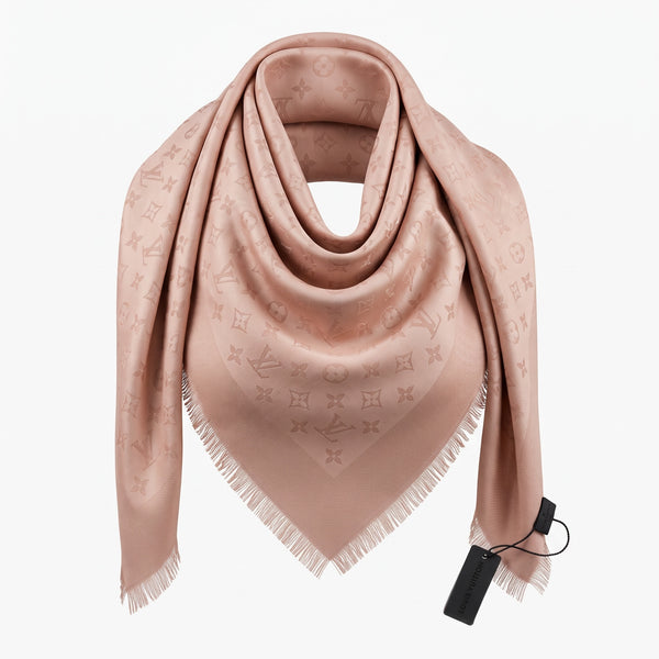 tajmehalhandicrafts dusty rose silk-blend shawl with iconic monogram pattern and delicate fringe trim edges
