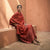 tajmehalhandicrafts rust-red embroidered shawl and dress set with checkered pattern and floral motifs on a model
