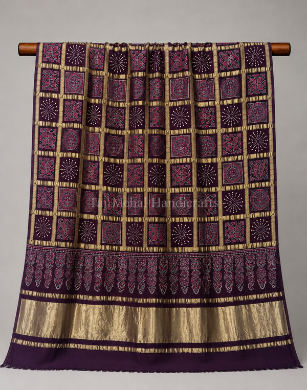 Traditional Ajrakh Design Patalo Gajji Silk Duppata