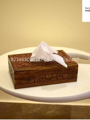 Wooden Hand Made Carving Tissue Box – Small