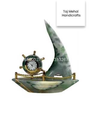 Beautiful Onyx Stone Ship Table Clock 9″