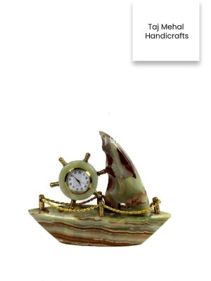 Onyx Stone Ship Table Clock 5″