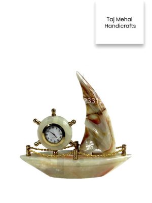 Onyx Stone Ship Table Clock 8″