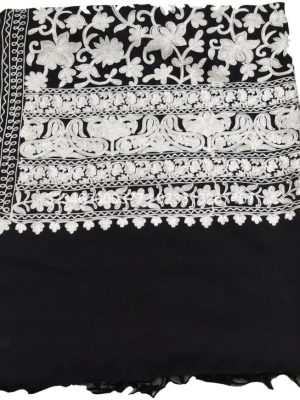 Black with white Aari Work Jama Embroidered