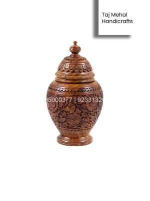 Hand Carved Wooden Jar 12″