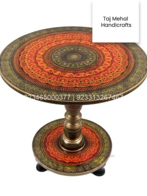 24″ Wooden Table with Lacquer Art