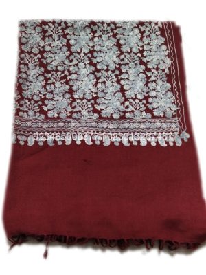 Maroon and white Aari work Jama with Embroidery