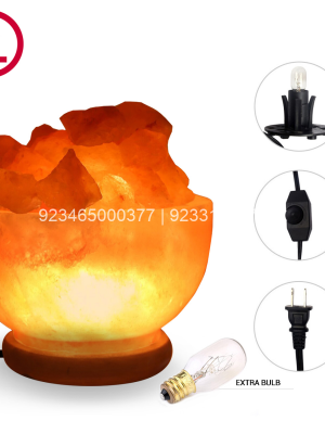 Himalayan Rock Salt Fire Bowl Lamp W/ Rough Salt Chunks