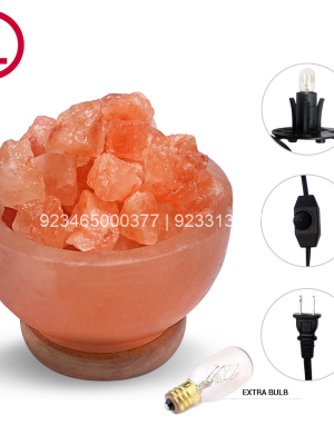 Himalayan Rock Salt Fire Bowl Lamp W/ Rough Salt Chunks